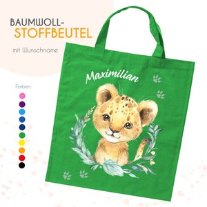 Baumwollstoffbeutel mit Namen - Löwe Aquarell