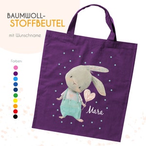 Baumwollstoffbeutel mit Namen - Hase mit Herz