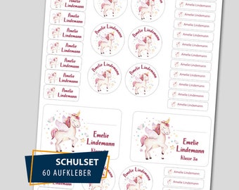 Schulstarter Set / 60 Aufkleber - Einhorn Aquarell