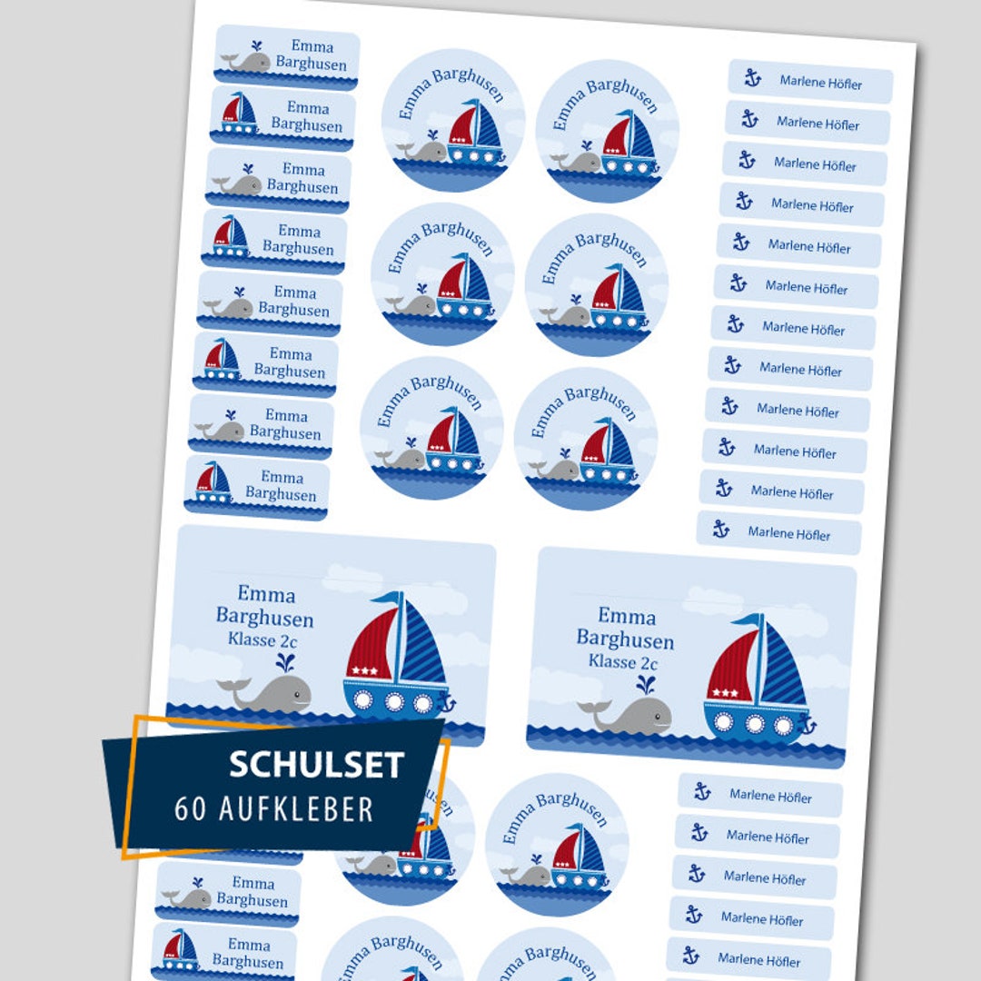 School Starter Set / 60 Stickers Whale & Ship - Etsy
