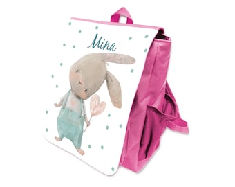 Kinderrucksack mit Namen - Hase mit Herz Aquarell