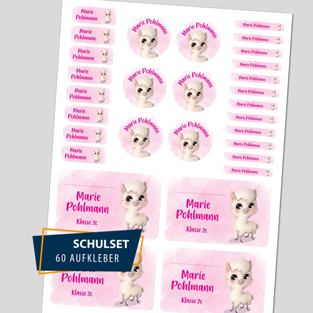Start Set Sticker School Starter Set / 60 Stickers Cute Animals Llama - Etsy