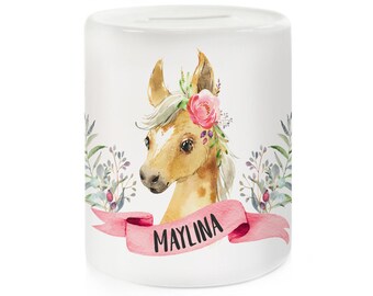 Money box with name - Pony watercolor