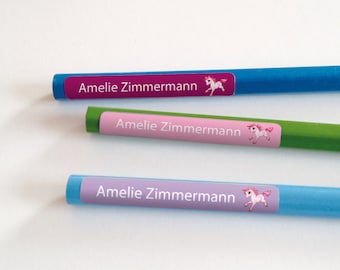 Unicorn pen stickers with name - 60 pieces