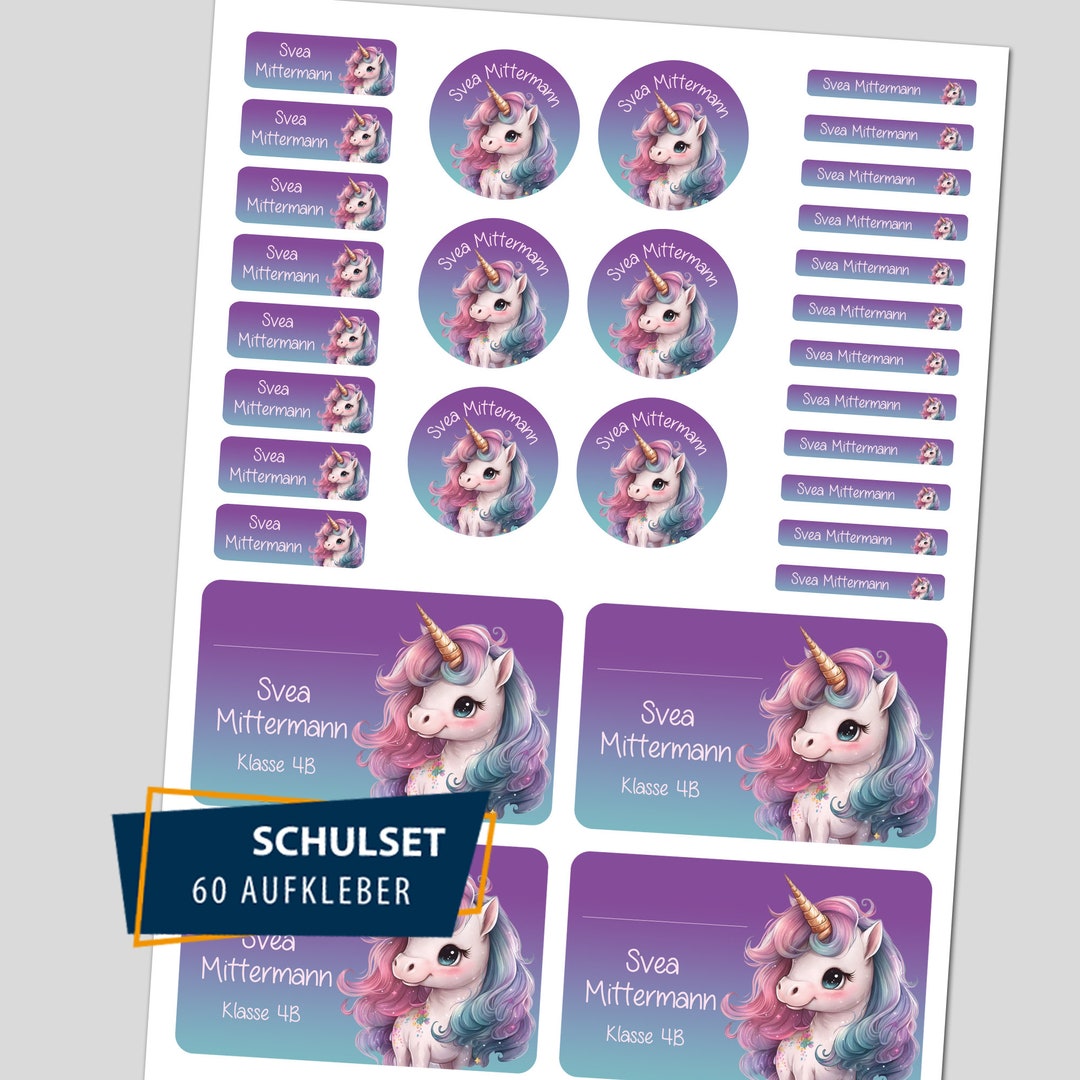 Start Set Sticker School Starter Set / 60 Stickers - Rainbow Unicorn - Etsy