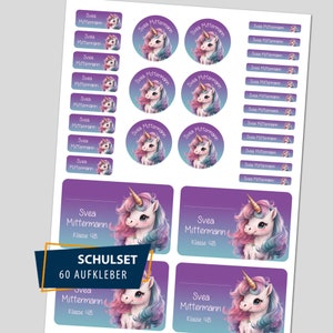 Schulstarter Set / 60 Aufkleber - Rainbow Einhorn
