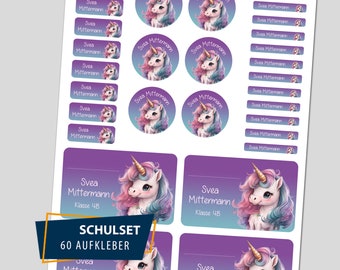 School Starter Set / 60 Stickers - Rainbow Unicorn