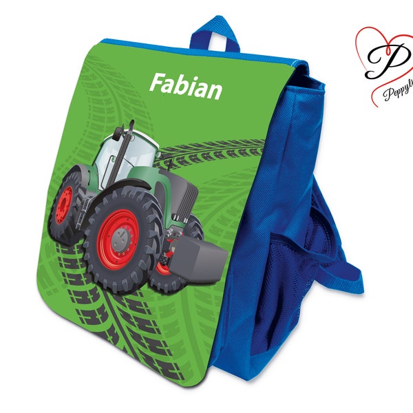 Kinderrucksack mit Namen - Traktor Grün