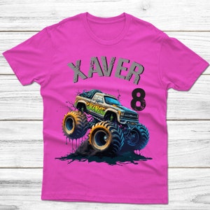 Geburtstagsshirt personalisiert Monster Truck Pink