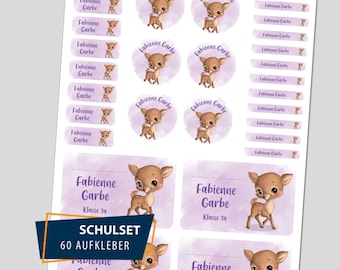 Schulstarter Set / 60 Aufkleber - Cute Animals Reh