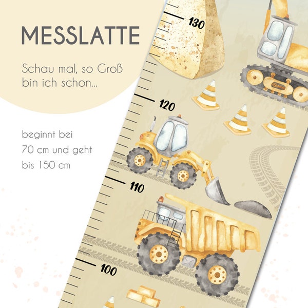 Messlatte personalisiert für Kinder - Baumaschinen