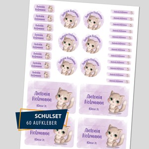 Schulstarter Set / 60 Aufkleber - Cute Animals Katze