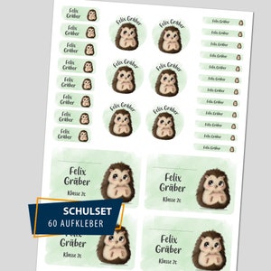 Schulstarter Set / 60 Aufkleber - Cute Animals Igel