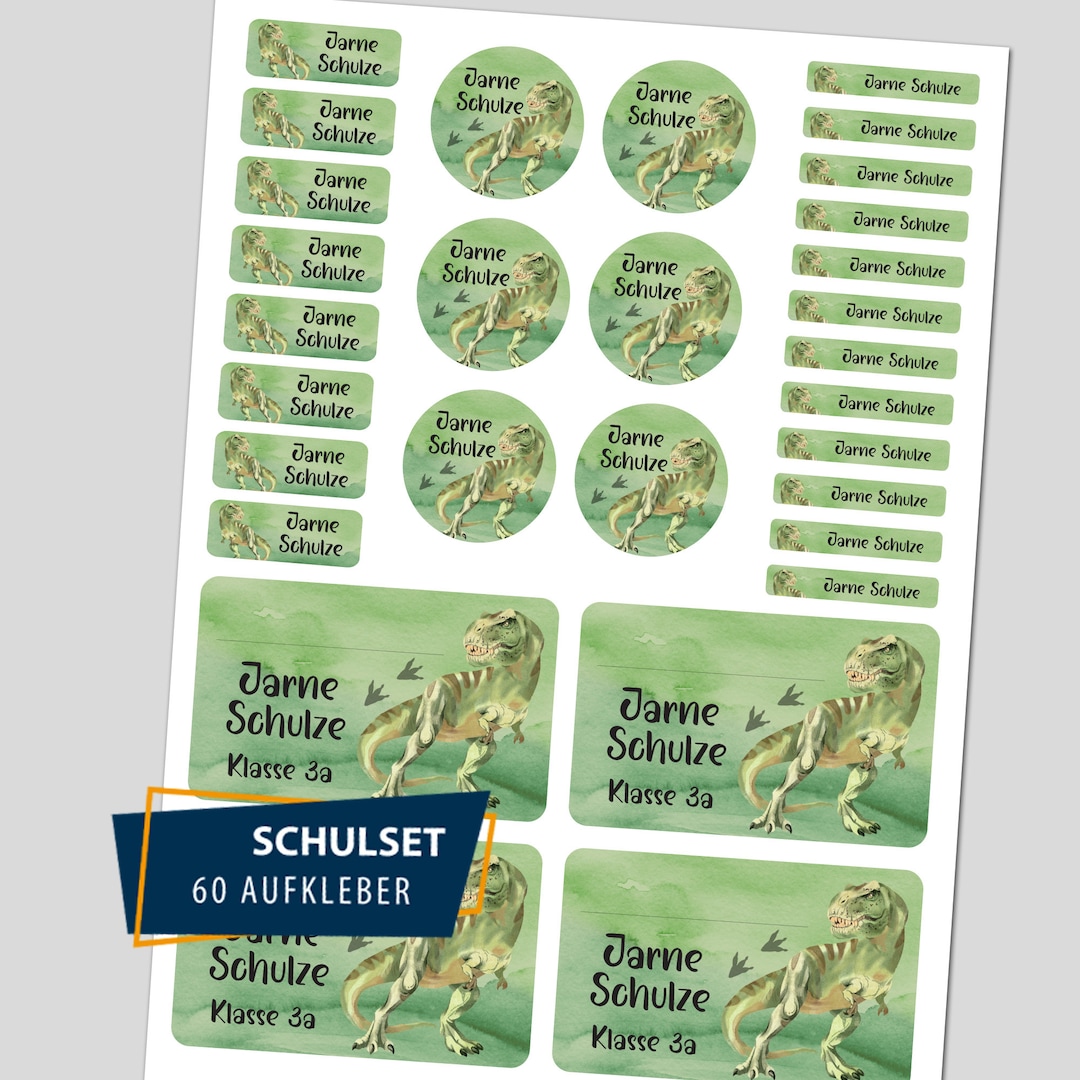 School Starter Set / 60 Stickers - Dinosaur T-rex - Etsy