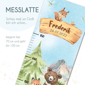 Messlatte personalisiert für Kinder - Zauberhafte Waldtiere