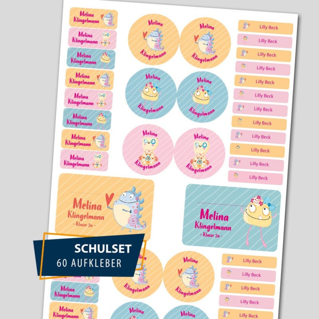Start Set Sticker School Starter Set / 60 Stickers - Monster - Etsy