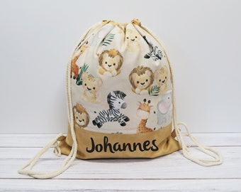 Gym bag with name - Safari animals yellow