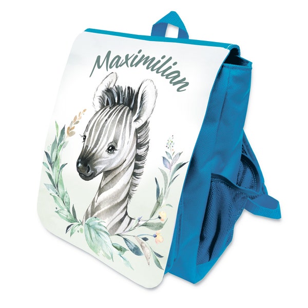 Children's backpack with name - Zebra Watercolor