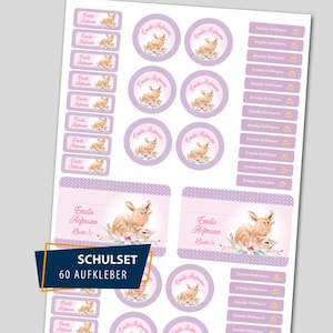 Schulstarter Set / 60 Aufkleber - Rehkitz Aquarell