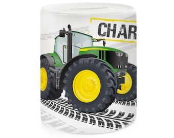 Money box with name - tractor yellow rims