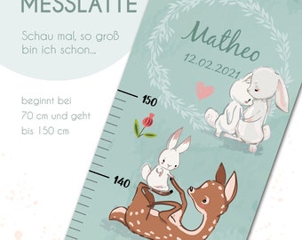 Messlatte personalisiert für Kinder - Rehe & Hasen