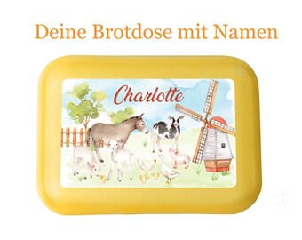 Brotdose - Bauernhof Aquarell personalisiert mit Namen