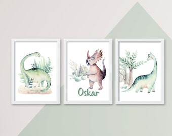 Kinderzimmerbilder 3er - Dinosaurier