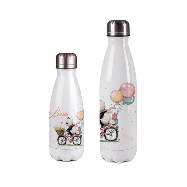 Thermotrinkflasche/Trinkflasche mit Namen - Pandabär Fahrrad