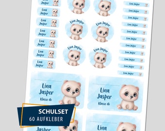 Schulstarter Set / 60 Aufkleber - Cute Animals Eisbär