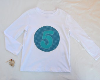 Birthday shirt *5* Boy size 110/116, white with turquoise circle and zah, number shirt 5th birthday, birthday shirt, gift 5th birthday