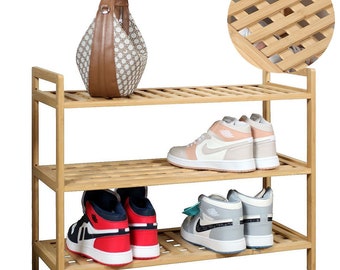 Froppi Multi-Purpose Bamboo Shoe Rack for Shoe Storage, 3-Tier Wooden Shoe Shelf and Organiser L69 W28 H54.5 cm