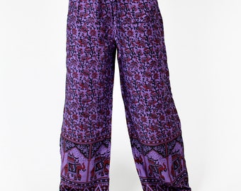 Purple black butterfly / bell bottoms with elephants one size handmade
