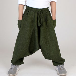 Pantaloni harem Aladin per bambini dal Nepal Pantaloni Aladin taglia unica Verde