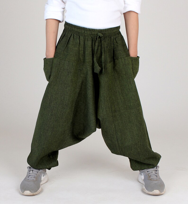 Pantaloni harem Aladin per bambini dal Nepal Pantaloni Aladin taglia unica Verde