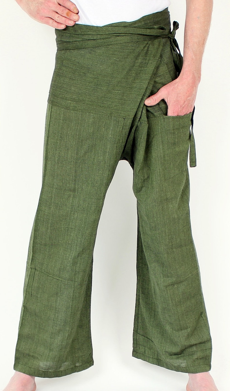 Fisherman wrap pants from Nepal one size butterfly hippie handmade Green