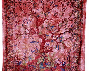Red Tree of Life / Tree of Life Wall Hanging Overlay 200 cm x 225 cm India