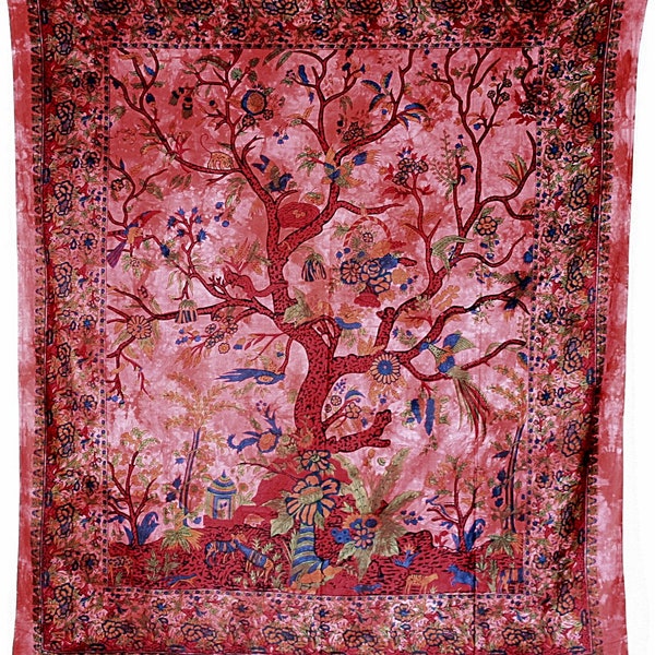 Roter Tree of life / Lebensbaum Wandbehang Überwurf 200cm x 225cm Indien