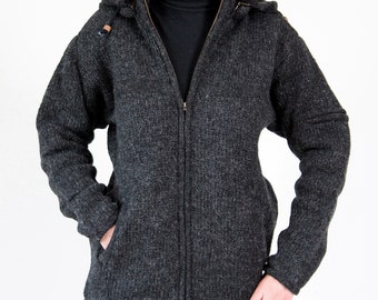 Anthracite colored wool jacket 100% sheep wool 6 sizes handmade Nepal