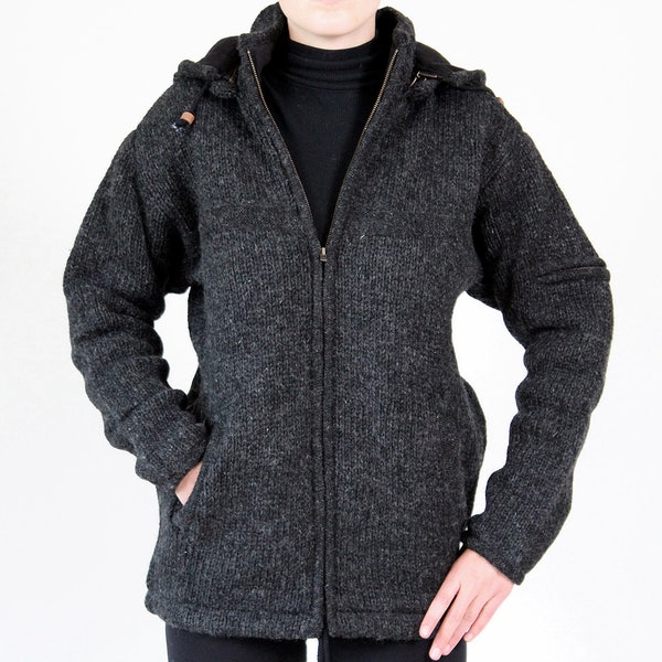 Anthracite colored wool jacket 100% sheep wool 6 sizes handmade Nepal