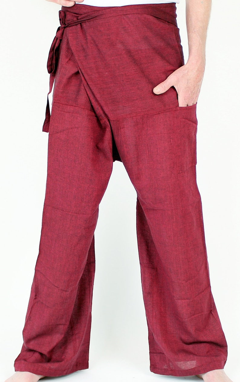 Fisherman wrap pants from Nepal one size butterfly hippie handmade Red