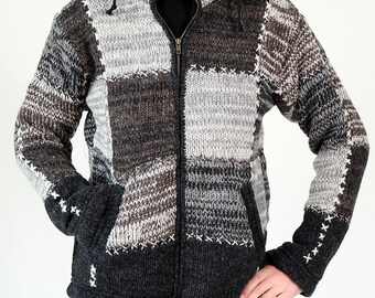 Patchwork Wolljacke 100% Schafswolle 5 Größen Handarbeit Nepal