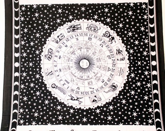 Horoskop Mandala Wandbehang Überwurf 200cm x 225cm Indien