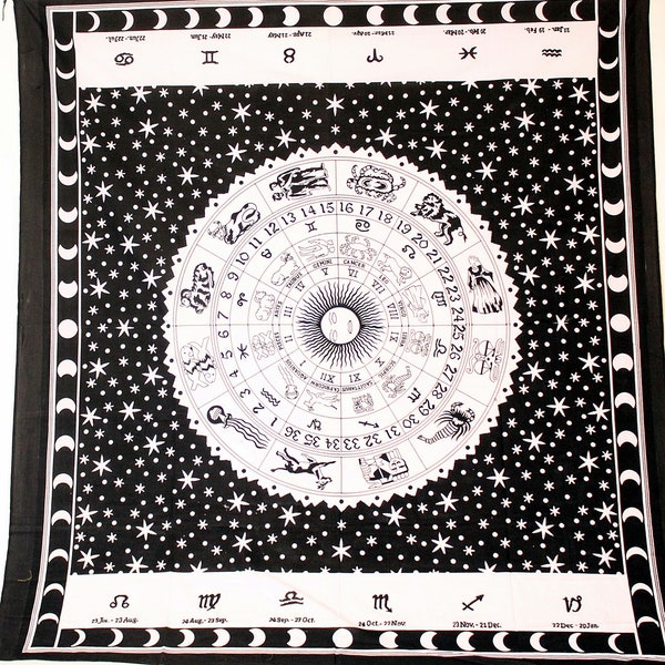 Horoskop Mandala Wandbehang Überwurf 200cm x 225cm Indien