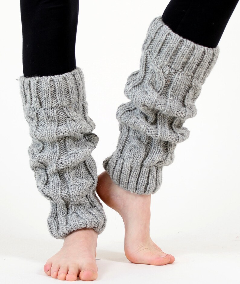 Leg warmers from Nepal one size 100% wool handmade legwarmer Gray