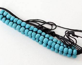 Beautiful blue bracelet made of wooden beads handmade