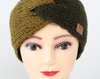 Green two-tone headband from Nepal one size fits all 100% wool handmade hairband