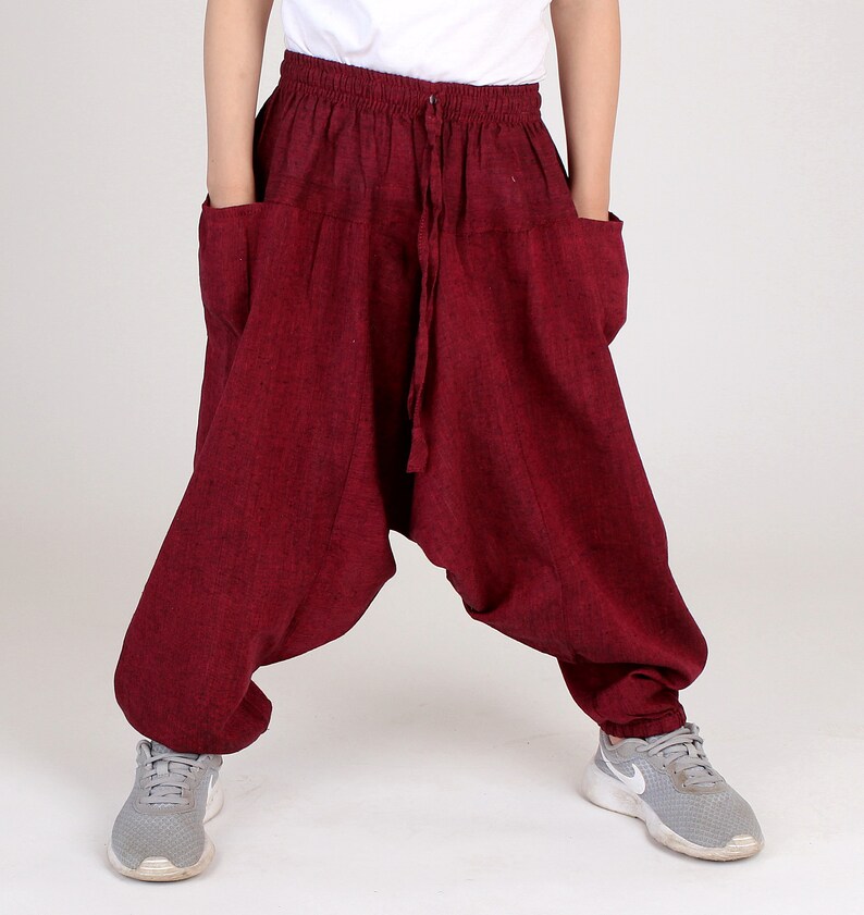 Sarouel Aladin pour enfants du Népal Taille unique Pantalon Aladin Rouge