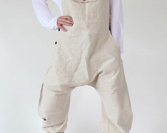 SIZE L Short natural colored HAREM DUNGAREES 100% cotton