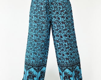 Blue and black butterfly / bell-bottoms with elephants one size handmade