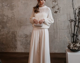 Wide-leg bridal trousers Hayden in ivory